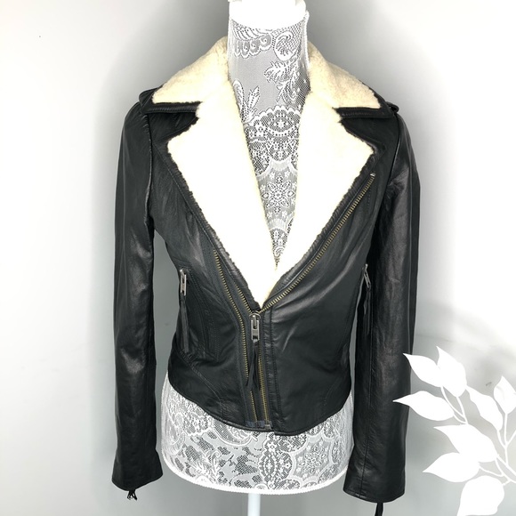 Joie Leather & Shearling Jacket (Ailey e) - Picture 4 of 14